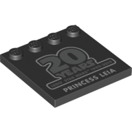 Lego Plate Special 4 x 4, Studs on One Edge with '20 Years LEGO Star Wars 1999-2019 Princes Leia' Print / Black
