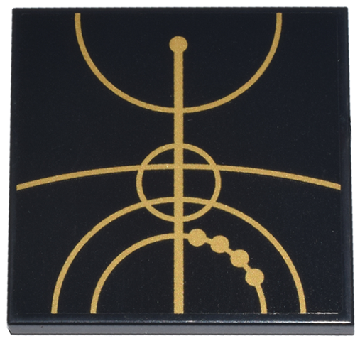 Lego Tile 4 x 4 with Gold Concentric Circles Celestial Star Chart Pattern 1 (Sticker) - Set 75385 / Black