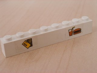Lego Brick 1 x 8 with Train Tickets & Hamburger Pattern (Sticker) - Set 2150 / White