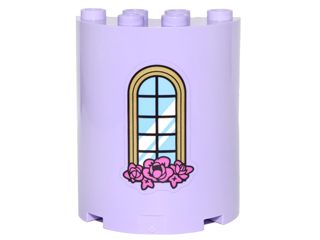 Lego Cylinder Half 2 x 4 x 4 with Curved Lattice Window and Pink Roses Pattern (Sticker) - Set 41067
