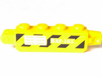 Lego Hinge Brick 1 x 4 Locking with Black Danger Stripes, Vents and 'RAF-165' on Transparent Background Pattern on Both Sides (Stickers) - Set 70165 / Yellow