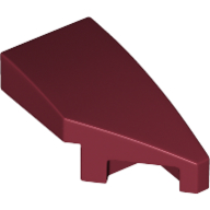 Lego Brick Wedged, Curved 2 x 1 with Stud Notch Right / Dark Red
