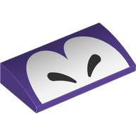 Lego Brick Curved 2 x 4 x 2/3 No Studs with White Closed Eyes print / Dark Purple