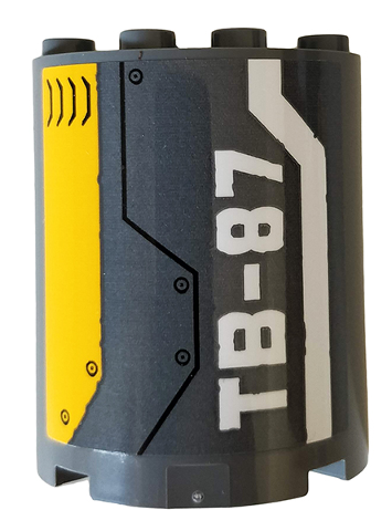 Lego Cylinder Half 2 x 4 x 4 with Bright Light Orange and Dark Bluish Gray Armor Plates, Rivets, White Stripe and 'TB-87' Pattern (Sticker) - Set 76059