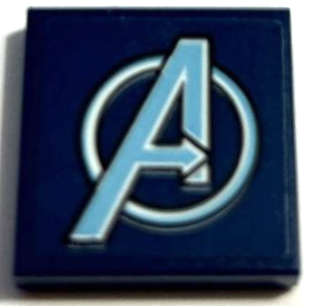 Lego Tile 2 x 2 with Metallic Light Blue Avengers Logo on Dark Blue Background Pattern (Sticker) - Set 76131