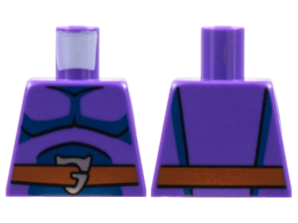 Lego Torso Black Muscle Contours, Dark Blue Highlights, Reddish Brown Belt with Silver Letter G Buckle Pattern / Dark Purple
