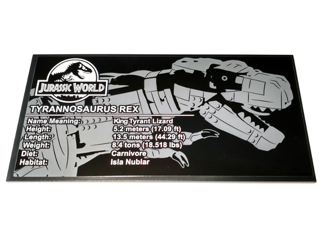 Lego Tile 8 x 16 with Bottom Tubes, Textured Surface with Jurassic World Tyrannosaurus rex Pattern (Sticker) - Set 75936 / Black