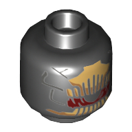 Lego Minifig Head Outrider, Metallic Gold Comb Above and Below Red Eye, Metallic Gold Scales on Back Print [Hollow Stud] / Black