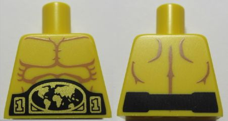Lego Torso Bare Chest with Muscles Outline and Belt Buckle with Gold World Map Pattern / Yellow