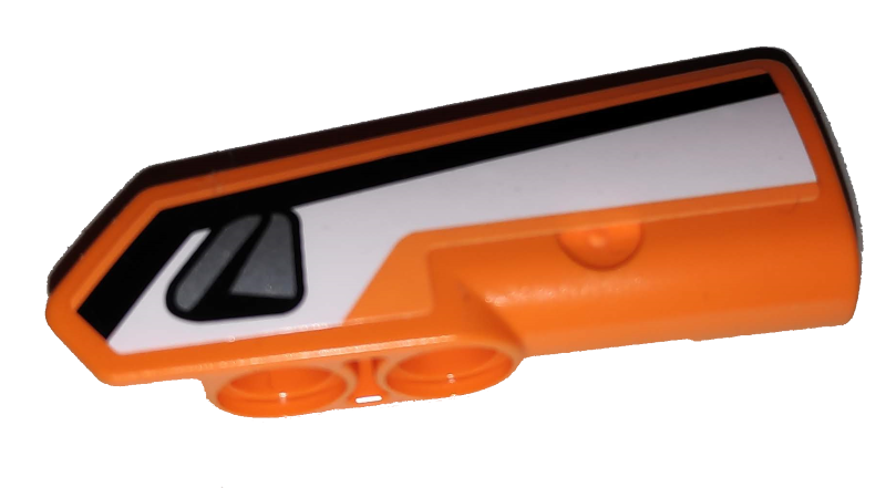 Lego Technic, Panel Fairing #21 Very Small Smooth, Side B with Black Stripe and Silver Handle on White Background Pattern (Sticker) - Set 42038 / Orange