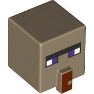 Lego Minifig Head Special, Cube with Dark Red Nose and Villager Face with Dark Purple Eyes Print / Dark Tan