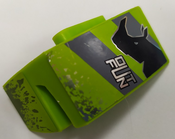 Lego Technic, Panel Car Mudguard Left with Dark Bluish Gray and Lime Stripes, Rhino and 'OUTFUN' and Mud Splashes Pattern (Stickers) - Set 8496