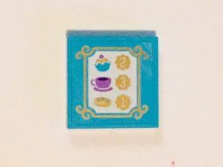Lego Tile 2 x 2 with Bakery Menu in Gold Frame with Swirls Pattern (Sticker) - Set 41101 / Medium Azure