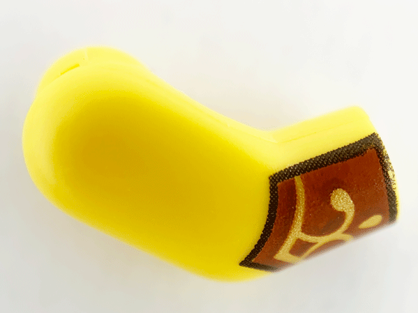 Lego Arm, Right with Reddish Brown and Gold Cuffs Pattern / Yellow