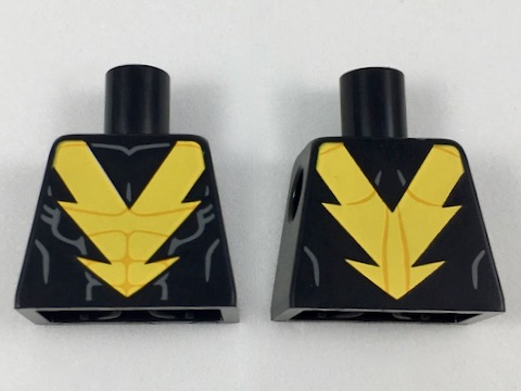 Lego Torso Yellow Lightning 'V', Muscle Contour Lines Pattern / Black