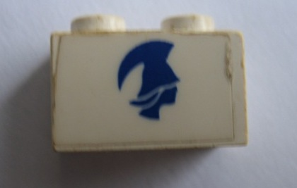 Lego Brick 1 x 2 with Blue Britannia Logo Pattern Model Right Side (Sticker) - Set 1599 / White