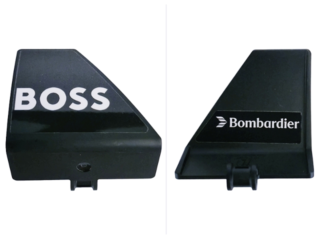 Lego Technic, Panel Curved #71 5 x 4 x 3 Tapered Left with White 'BOSS' on Outside and 'Bombardier' on Inside Pattern (Stickers) - Set 42240