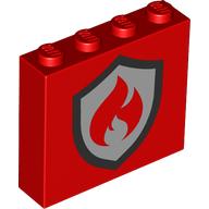 Lego Brick 1 x 4 x 3 with Fire Logo Print / Red