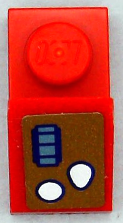 Lego Slope 45 2 x 1 with 2/3 Cutout with Control Panel with White Buttons and Metallic Light Blue Rectangles with Dark Purple Outline on Gold Background Pattern Model Left Side (Sticker) - Set 41239