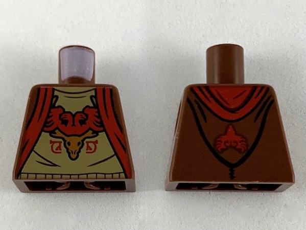 Lego Torso Hoodie with Red Trim, Dark Tan Shirt with Red and Medium Nougat Durmstrang Crest Pattern / Reddish Brown