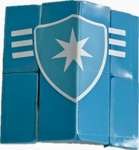 Lego Stickered Assembly 4 x 4 x 1 1/3 with White Stripes and Maersk Star Logo on Shield Pattern (Sticker) - Set 10219