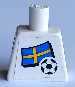 Lego Torso Soccer White/Blue Team, Swedish Flag Sticker Front, Black Number Sticker Back Pattern (specify number in listing) / White