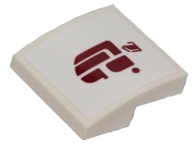 Lego Slope, Curved 2 x 2 x 2/3 with Dark Red Alien Symbol SW Ubrikkian 9000 Insignia Pattern (Sticker) - Sets 75205 / 75290 / White