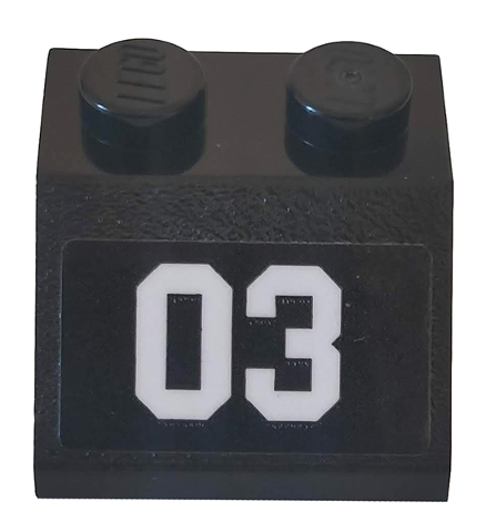 Lego Slope 45 2 x 2 with White Number 03 on Black Background Pattern (Sticker) - Set 76162 / Black