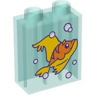 Lego Duplo Brick 1 x 2 x 2 with Yellow/Orange Fish print / Trans-Light Blue