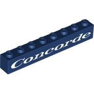 Lego Brick 1 x 8 with White 'Concorde' Print / Dark Blue