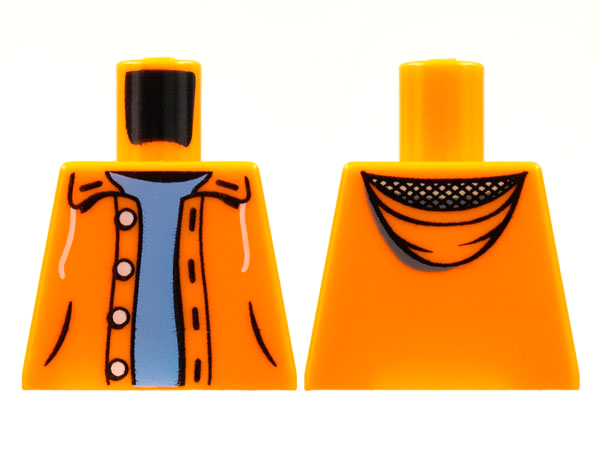 Lego Torso Open Jacket Hoodie with 4 Buttons over Medium Blue Sweater Pattern / Orange