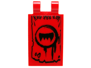 Lego Tile, Modified 2 x 3 with 2 Clips with Tattered Flag with Black Circle and Fangs Pattern Model Right Side (Sticker) - Set 70014