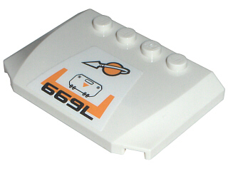Lego Wedge 4 x 6 x 2/3 Triple Curved with Modified Classic Space Logo and '7699' Pattern (Sticker) - Set 7699 / White