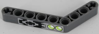 Lego Technic, Liftarm, Modified Bent Thick 1 x 9 (6 - 4) with Lime Double Lights and Mechanical Pattern (Sticker) - Set 8118