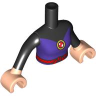 Lego Minidoll Torso Woman with Dark Purple Dress, Black Sleeves, Red Jewel, Belt Print, Light Nougat Arms and Hands
