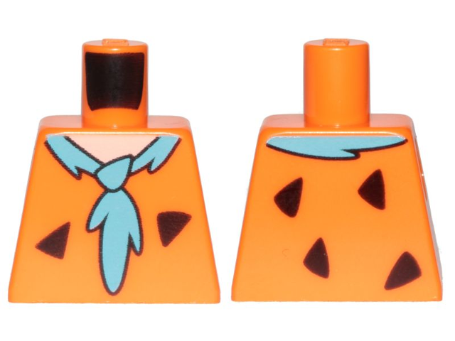 Lego Torso Tunic with Animal Print (Black Spots) and Medium Azure Tie Pattern (Fred Flintstone) / Orange