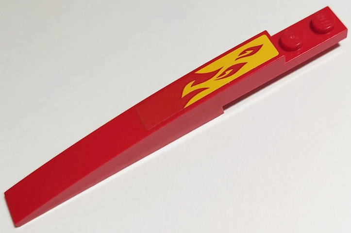 Lego Slope, Curved 10 x 1 with Red Flame on Bright Light Orange Background Pattern Model Right Side (Sticker) - Set 70638 / Red