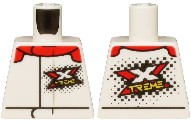 Lego Torso Racing Suit with Red Collar and Stylized 'XTREME' Logo Pattern / White
