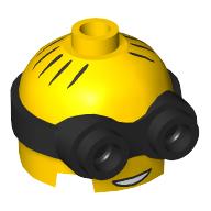 Lego Minifig Head Special, Minion, Low, with Black 2-Eyed Goggles Pattern, Thin Hair print