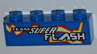 Lego Brick 1 x 4 with 'TEAM SUPER FLASH' and Electric Spark Pattern Model Left Side (Sticker) - Set 8303