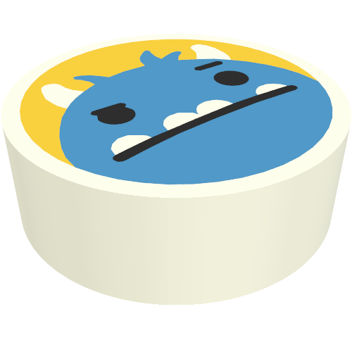 Lego Tile Round 1 x 1 with Blue Monster, Bright Light Orange Background Print / White