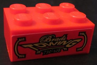 Lego Brick 2 x 3 with 'Brads TOWING 730-108' Pattern (Sticker) - Set 8147