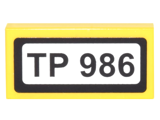 Lego Tile 1 x 2 with Black 'TP 986' Pattern (Sticker) - Set 10244