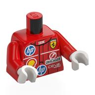 Lego Torso, Racing Suit, HP, SHELL, Ferrari, UniCredit Logo, White 'HAMILTON' Print, Red Arms, White Hands / Red
