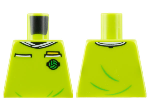Lego Torso Soccer Referee Uniform, White Collar, Yellow Card in Pocket, Soccer Ball on Brick Logo Pattern / Lime