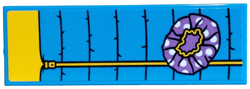 Lego Tile 2 x 6 with Sleeping Bag with Yellow Inside and Zipper, Medium Lavender Shower Cap with White Dots Pattern (Sticker) - Set 42654 / Dark Azure