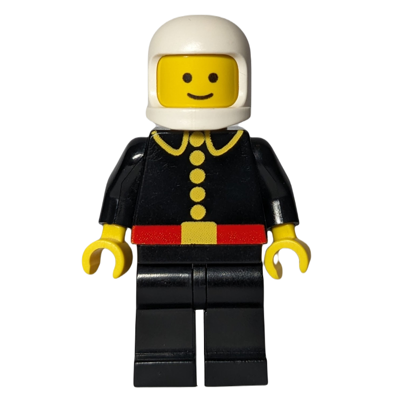 Lego Fireman, Classic, Black Fire Jacket with Red Belt and Buttons, White Helmet (3842b Helmet)