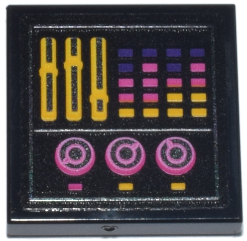 Lego Tile 2 x 2 with Yellow, Dark Pink and Dark Purple Synthesizer, Sliders and Buttons Pattern (Sticker) - Set 42661