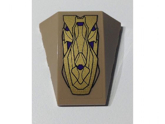 Lego Wedge 4 x 4 Triple Curved No Studs with Gold Emblem Pattern (Sticker) - Set 6865 / Dark Tan