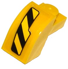 Lego Slope, Curved 2 x 1 x 1 1/3 with Recessed Stud with Black and Yellow Danger Stripes Pattern Model Left Side (Sticker) – Set 76020